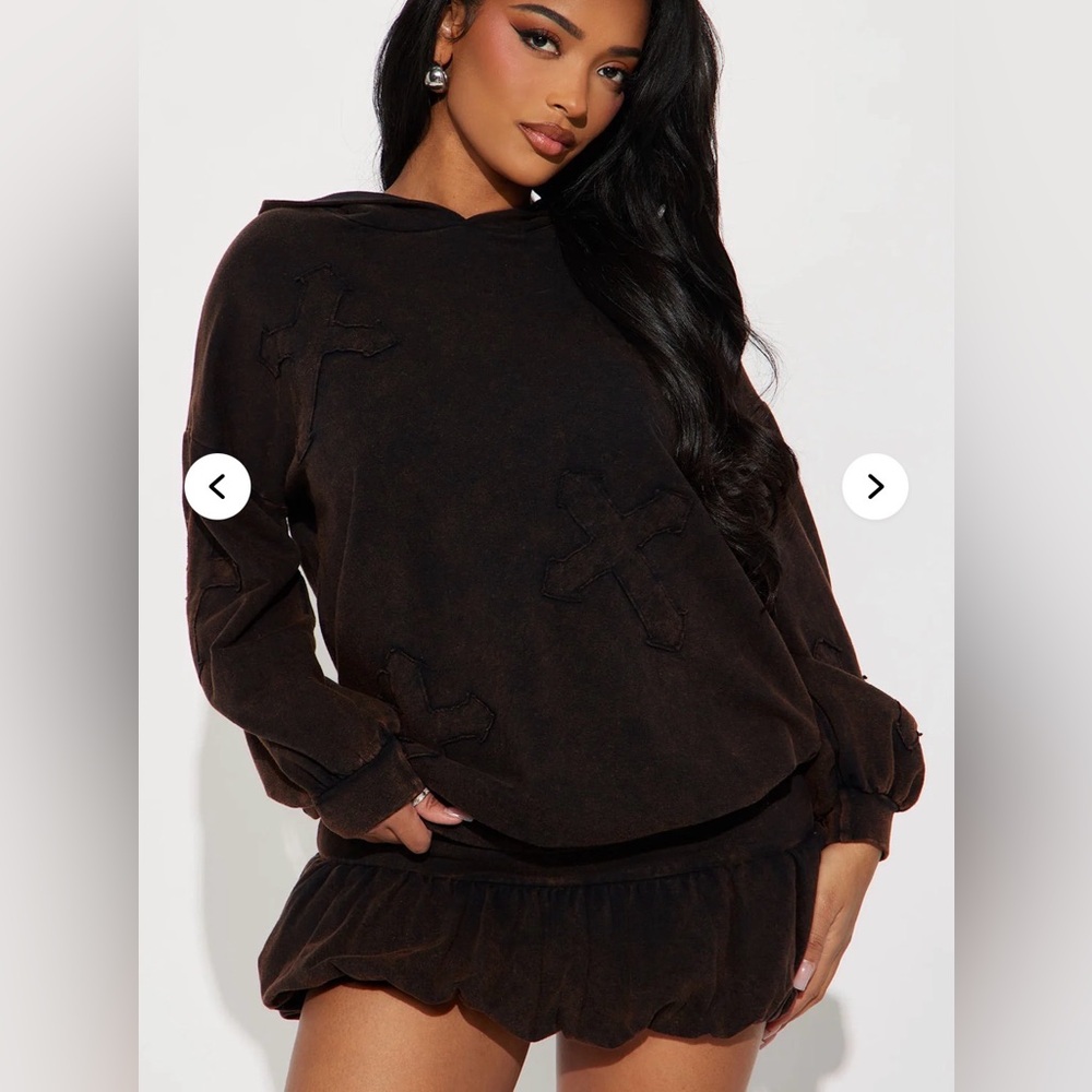 Fashion Nova Dark Brown Hoodie with Cross Accents